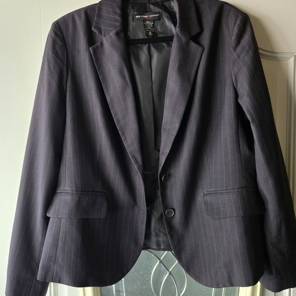 New York & Co Dark Gray Pinstripe Blazer Plus Size Career Academia - Picture 2 of 8